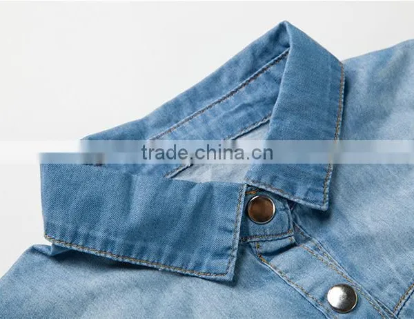 EY1932B Hot Selling Classical Shirt Dress Apparel Fashion Rolled Sleeves Denim Dress photo-4