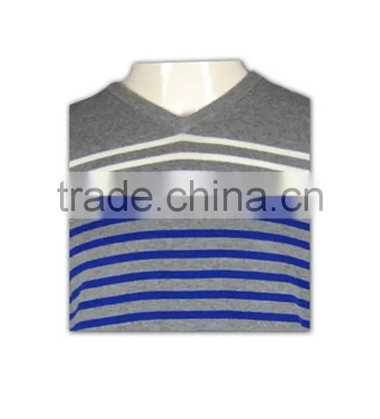 ISO9001/BSCI Manufature Blue V-neck Striped Design Wool Sweater photo-5