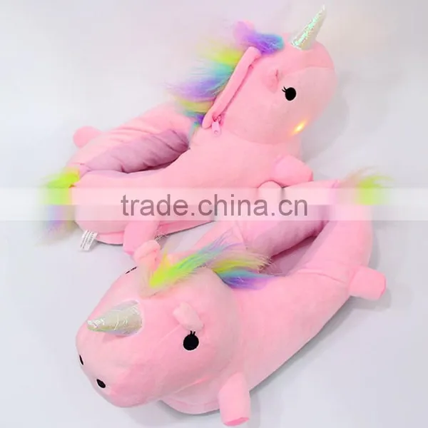 Cute Designs Unicorn Anime Luminous Pink Plush Slipper 28CM photo-4