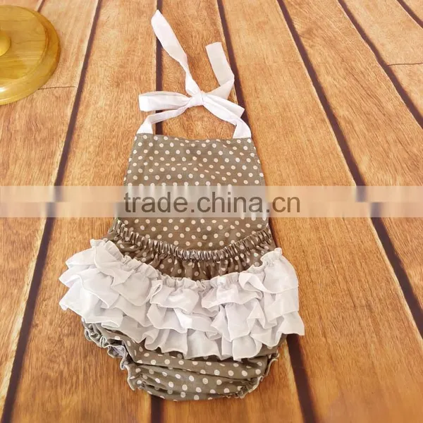 Baby Girls' Dot Prints Backless Ruffle Summer Cotton Rompers photo-2