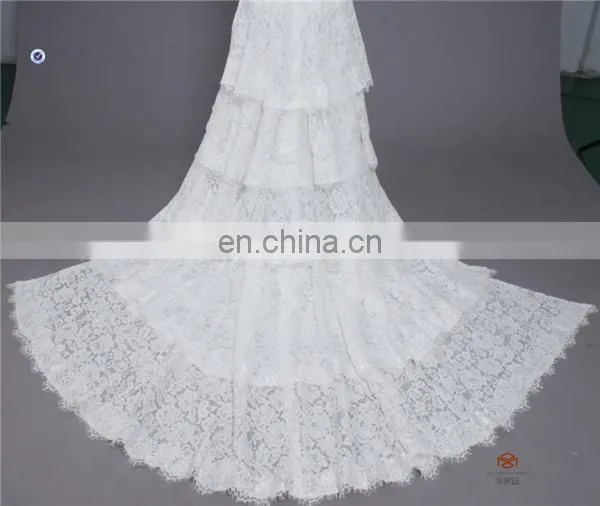 HMY-E0352 High Quality Franch Lace Fabric Bodice Sheer Skirt Lace Hem Latest Sample Wedding Dress 2016 Detachable Long Train photo-5