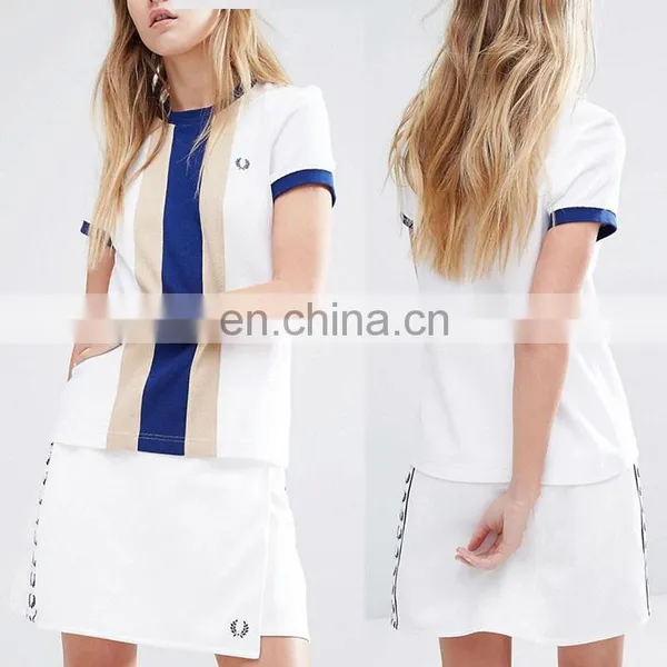 Bulk Wholesale Clothing Custom Women Top White T-shirts Curved Hem Tee Shirt