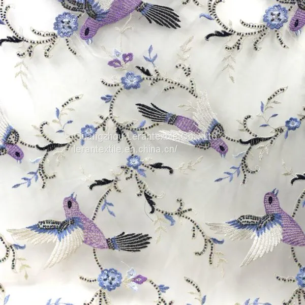 Lace Product Type and Terial Brocade Fabric100% Polyester Lace Product Type Bird Pattern Ma