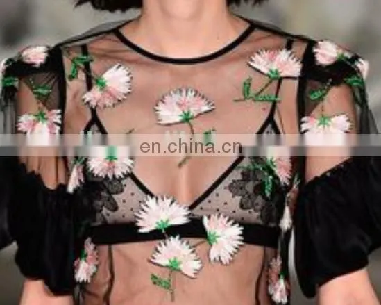 2017 Popular Fashion Embroidery Flower Dress Making Lace Fabric HX-014 photo-2