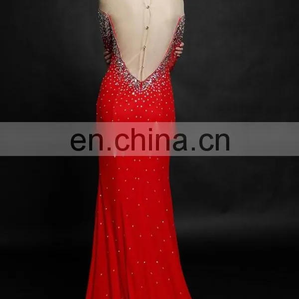 2016 Sexy Side Split Backless See Through Long Sleeve Evening Dress photo-3
