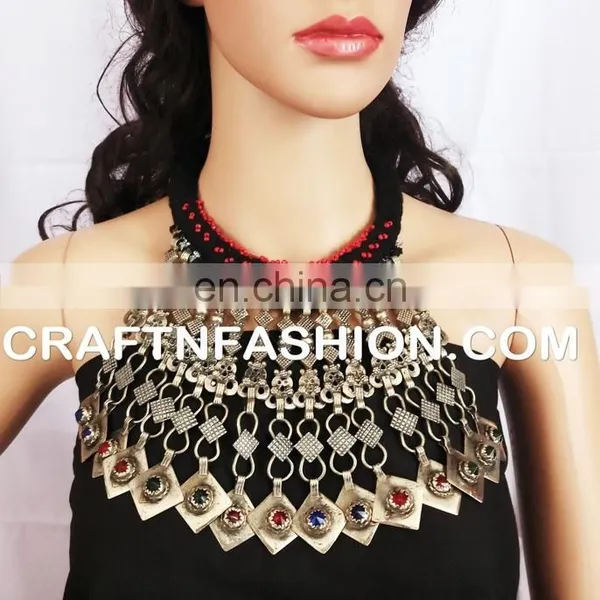 Afghanistan Kuchi Tribal Jewelry 1960s Vintage Beaded Kuchi Tribal Old Coin Necklace - Afghani Ethnic Boho Gypsy Vintage Set photo-2