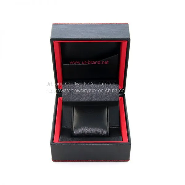 Black Leather Watch Boxes PU Watch Cases With Red Color Stitching Wholesale photo-2