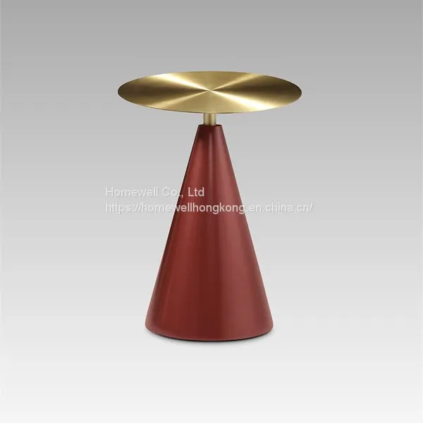 Concise Luxury Round Side Table Light Table With Tapered Base LT1828 in Golden and Wine Red Color Livingroom Bedroom Furniture Side Table