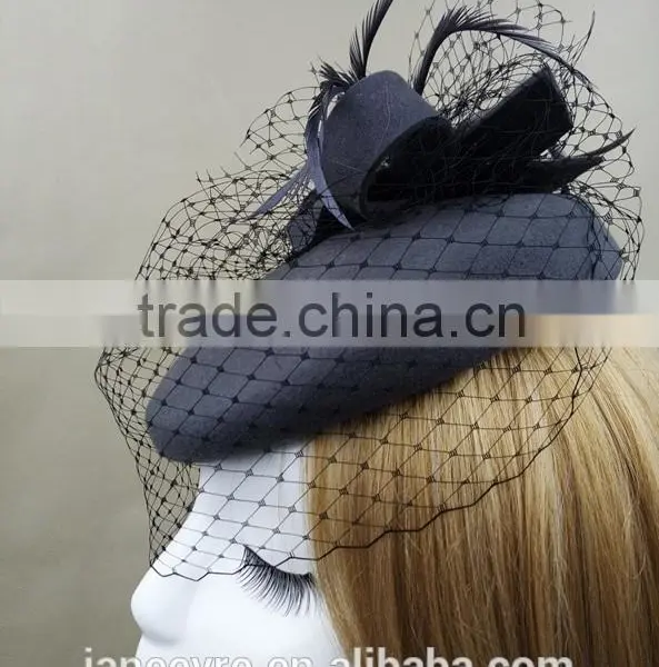 Fashionable Style Wool Felt Pillbox Hat With Veil,Party Mini Wool Hat photo-4