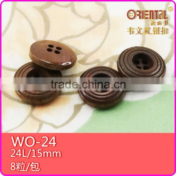 Holes Dark Brown Engrave Pattern Raw Material Wood Button photo-2