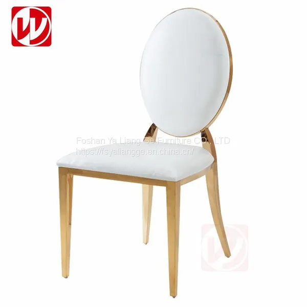 Stackable Gold Stainless Steel Hotel Dining Chair White pu Leather Wedding Chair for Event Party photo-4