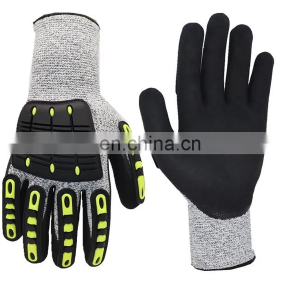 HPPE Sandy Nitrile Coated Oilfield Anti Slip Cut Resistant TPR Impact Protective Mechanic Work Safety Gloves photo-5