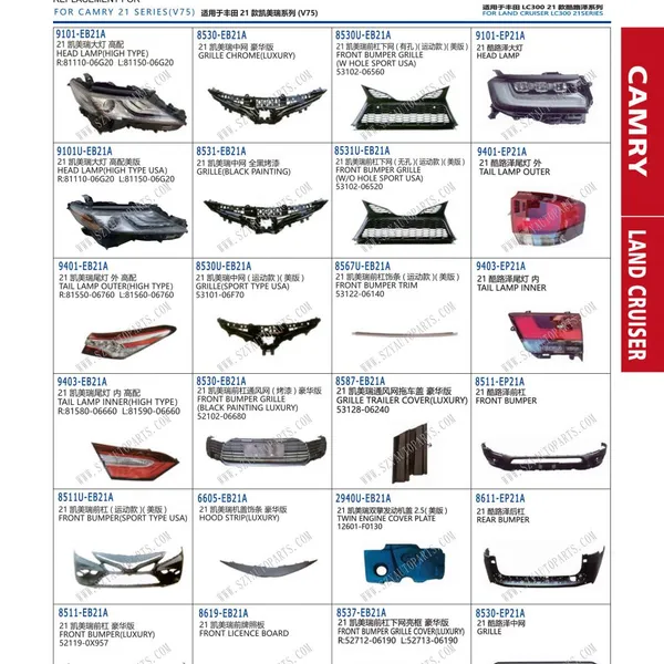 body parts .headlamp.grilles.auto bumpers .hood. Fender.