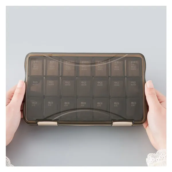 7-Day Weekly Pill Organizer Large Plastic Medicine and Vitamin Box With 4 Clear Lids and Push Button Compartments-2X Daily Use photo-2