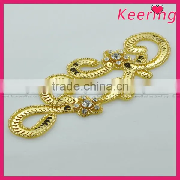 Beautiful Handmade Rhinestone Appliques With Gold Sequins WRAB-007 photo-2