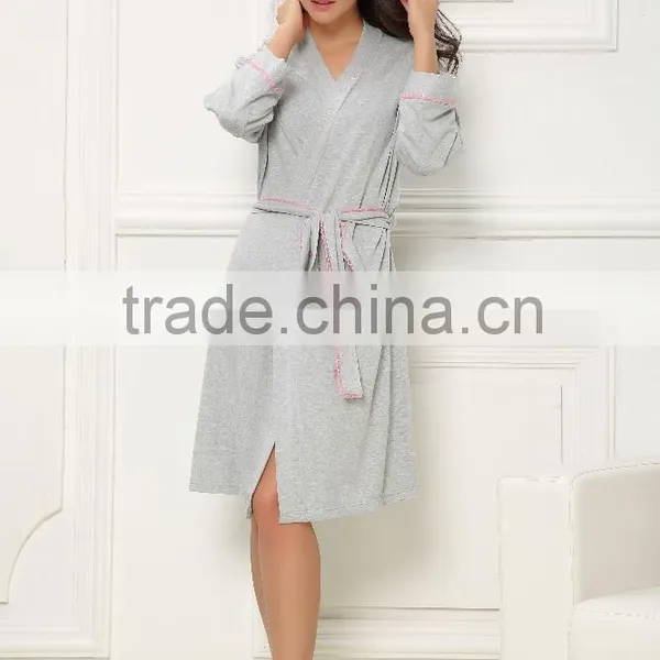 Women 100%cotton Nice Bathrobe With Edging photo-4
