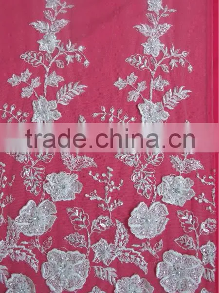 3d Embroidered Mesh Fabric With Sequins Beads Rhinestones Decoration