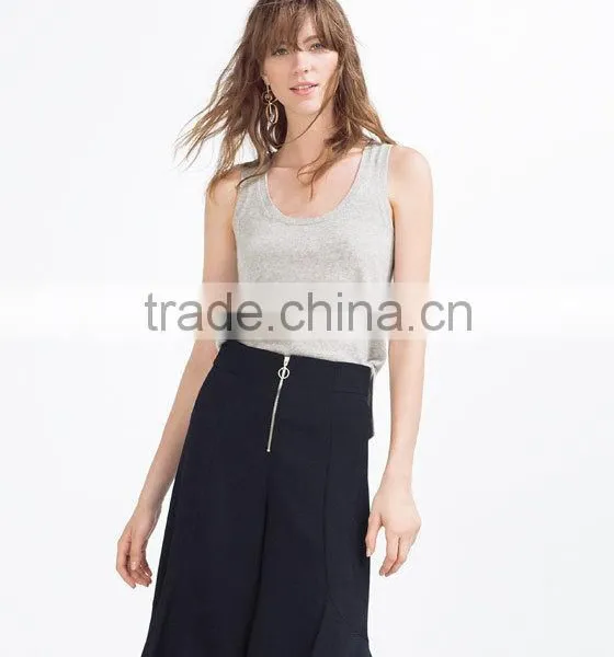 Cashmere Top Sleeveless Knit Women Vest Tubular Rib