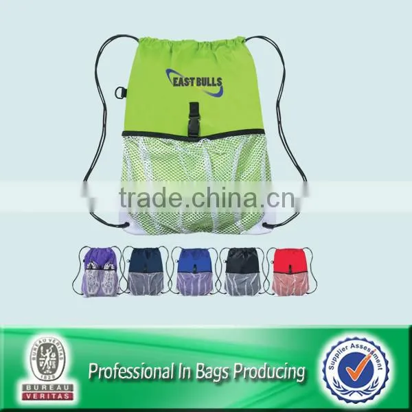 Lead-free 100% Recycled 210D Polyester Cinch Bag With Mesh Pockets photo-2