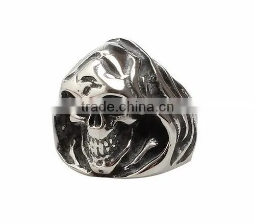 Hot Sell Mens Womens Silver Color Punk Skull Head Titanium Steel Ring photo-2