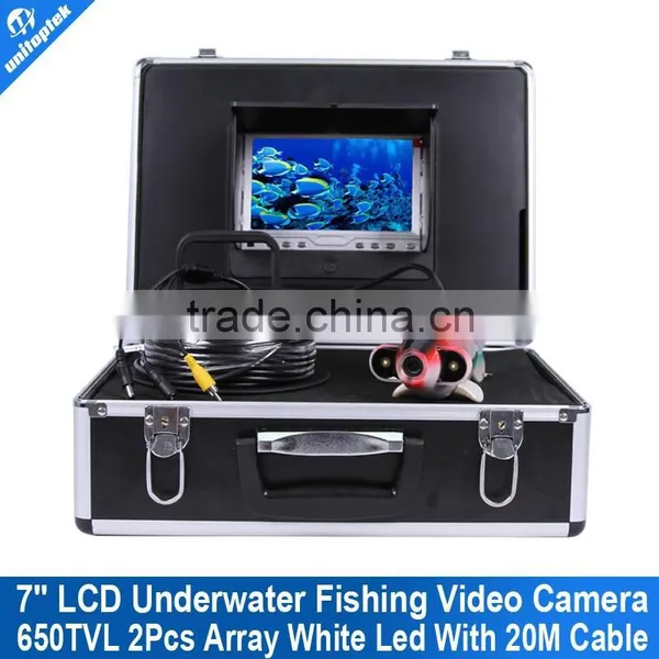 1/3 CCD 650TVL Underwater Fishing Camera Video 20M(66ft) Cable Fish Finder 7" Digital Monitor 2Pcs Array White LED Night Vision