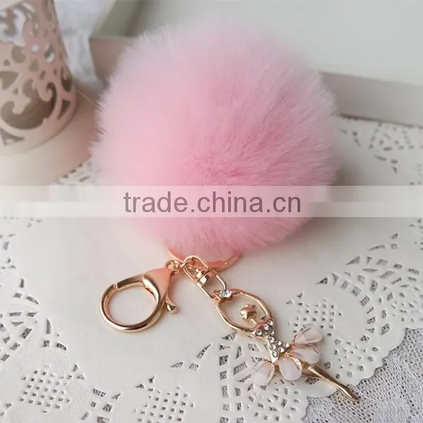 8CM Rabbit Fur Ball Keychain With Angel Gold Plated Metal Angel Key Chain photo-2