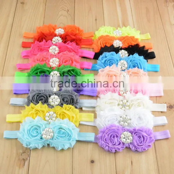Fancy Nylon Velvet Ribbon Chiffon Fabric Flower Hair Band in Stock / New Arrival Pearl Flowers Hair Headband photo-5
