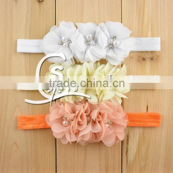 Elastic Pearls Headband With Mini Rhinestone Petals Flower and Elastic Ribbon, Mini Crystal Flower Hair Accessories photo-2