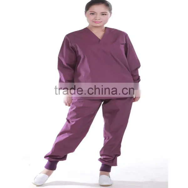 2016 HotSelling Fashion Style Plain Woven Hospital Use OEM/cheap Medical Polyester Cotton Short Sleeve Scrubs With High Quality photo-5