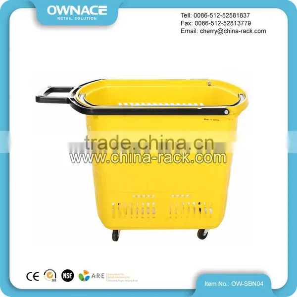 Wholesale Supermarket Rolling Plastic Shopping Basket With Wheels photo-3