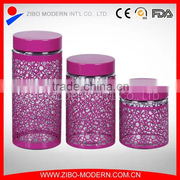 Hot Sale Set 4 Stainless Steel Coating Air Seal Decorative Large Glass Storage Jars photo-6