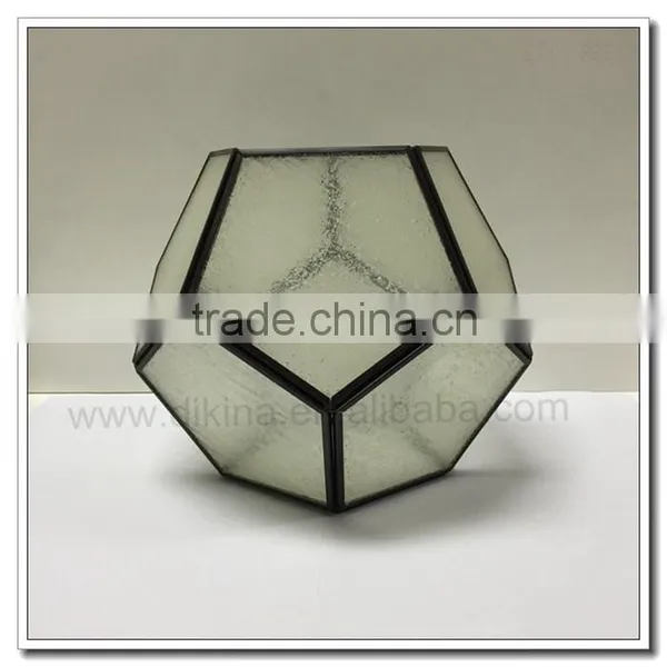 Table Display / Wedding Vintage Glass and Brass Geometric Terrarium, Indoor Garden, Planter Geometric Glass Frosted Terrarium photo-5