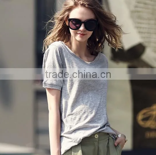 2015 New Design O Neck Short Sleeves Casual Summer Slub -Cotton T Shirt OEM T-shirt photo-2