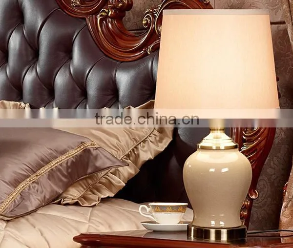 Round Ceramic Body With Fabric Lampshade Modern Desk Lamp Bedroom Living Room Table Lamp photo-2