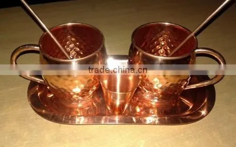 MANUFACTURER OF 100% COPPER MOSCOW MULE DRINKING MUGS SET WITH SOLID COPPER TRAY, COPPER MOSCOW MULE MUG SET photo-2