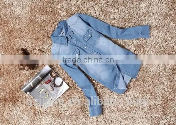 Plus Size Denim Shirt Women Clothing Nostalgic Gradient Jeans Shirt Vintage Womens Camisa Jeans Blusas Feminina Blouse
