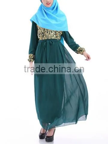 Guangzhou Wholesale Clothing OEM Hijab Style Bright Front Long Sleeve Ten Colors Chiffon Jalabiya With Sash photo-5