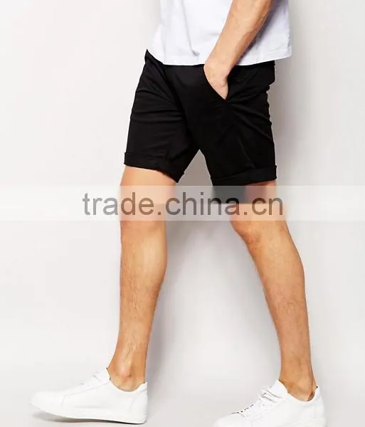 Cheapest New Design Custom Two Back Pocket Men's Black Slim Fit 65% Cotton 35% Polyester Stretch Twill Zip Fly Casual Hot Shorts photo-4