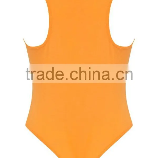 Custom Color Private Label Crew Neck Racer Back Basic Cotton Spandex Tight Women Bodysuit photo-5
