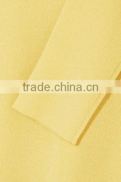 Hot Sale Crew Neck Bright Yellow Silk Blended Cashmere Sweater Women photo-5