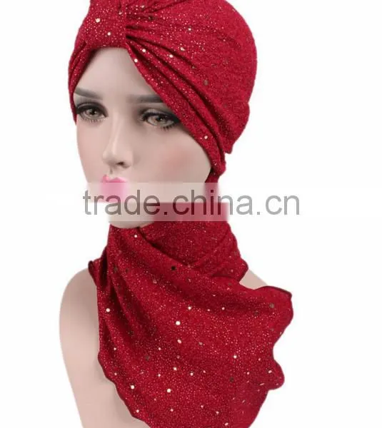 New Sequins Arabic Headscarf Hat Hat Scarf One Hat Muslim Hat photo-5