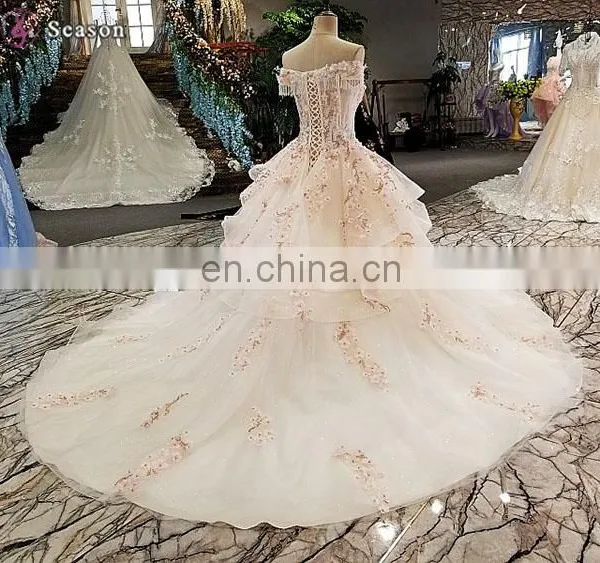 LS00293 off Shoulder Flower Afghan Wedding Dress Styles Lace up Mother of the Bride Beach Wedding Dress photo-4