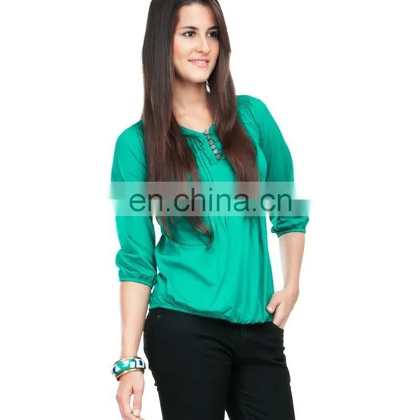 Sea Green Pintucks And Ruffle Top Oem Factory Direct Light Weight Chiffon Frill Collar Blouse With Front Pintuck photo-3