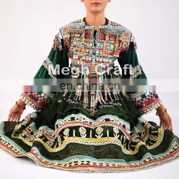 Afghan Kuchi Handmade Costume Dress- Tribal Ethnic Frock With Coins -afghanistan Wedding Dress -Banjara Dress With Tassels photo-2