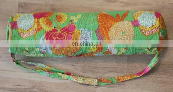 Yoga Bag // Kantha Yoga Mat Bag // Boho Yoga Bag Quilted Zipper Indian Handmade Designer Fruit Print With Kantha Yoga Wholesale photo-2