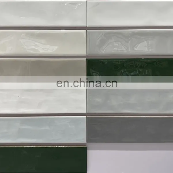 75x300 Wavy Edge Ceramic Glossy Shinny Surface Tan Color Glazed Kitchen Bathroom Subway Ceramic Wall Tile OP061YE