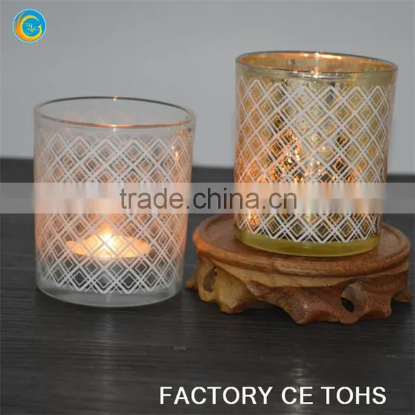 Gold Printed Web Design Glass Jars for Candle Making / Spray White Glass Votive Holders photo-2