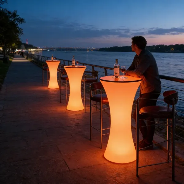 Modern Plastic High Top LED Illuminated Bar Table for Club Mall Restaurant Home Bar Kitchen Use photo-2
