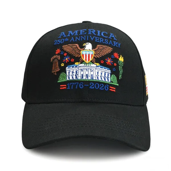 OEM United States of American 250th Anniversary Cap Custom Men 6 Panel Black Embroidery Logo Baseball Hat Sport Cap Classic Adjustable Hat photo-4