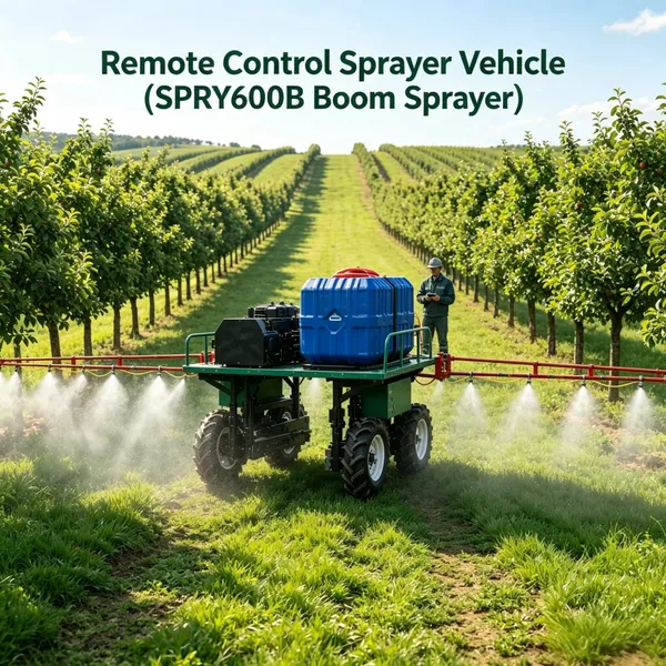 600L High Efficiency Boom Sprayer Machine with Remote Control Drive System Adjustable Wheel Track and Folding Spray Arm